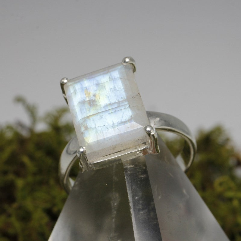 Faceted Rainbow Moonstone Rings || .925 Sterling Silver-Nature's Treasures