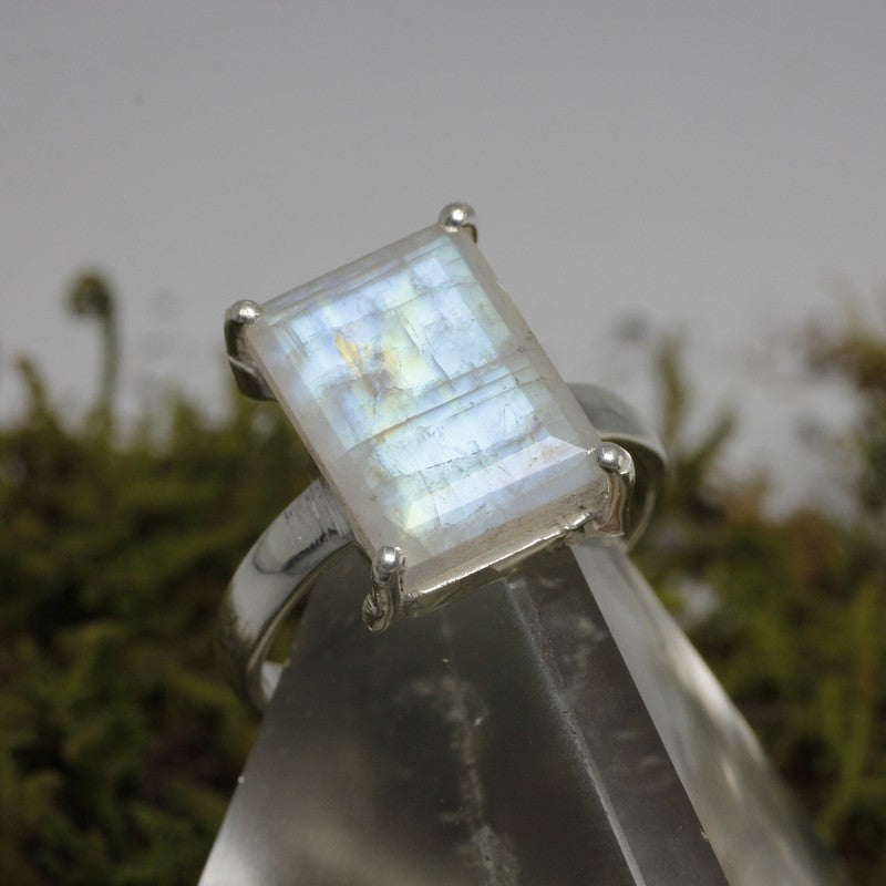 Faceted Rainbow Moonstone Rings || .925 Sterling Silver-Nature's Treasures