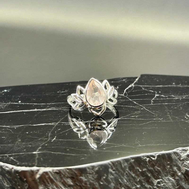 Faceted Rose Quartz Lotus Flower Ring || .925 Sterling Silver-Nature's Treasures