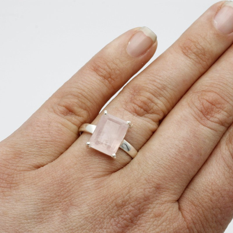 Faceted Rose Quartz Rings || .925 Sterling Silver-Nature's Treasures