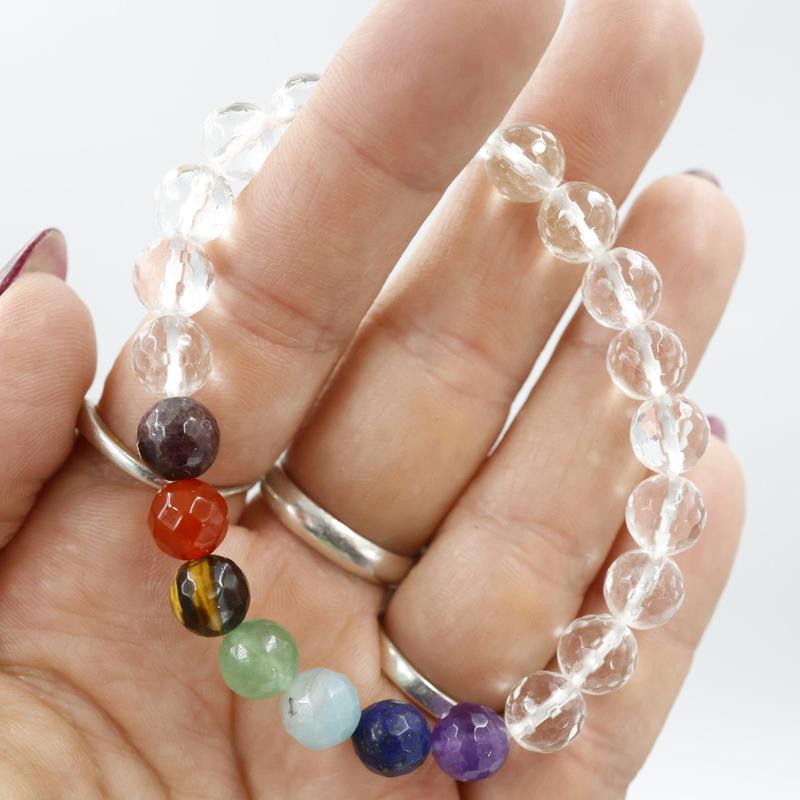 Faceted Unisex Gemstone Power Bracelets || 7 Chakra w/ Quartz-Nature's Treasures