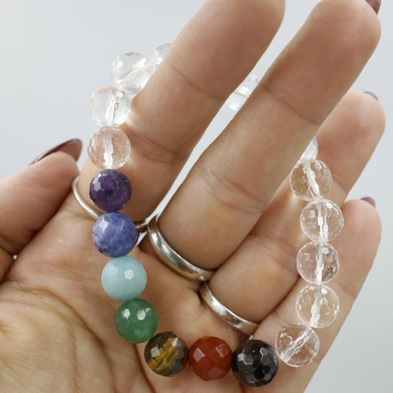 Faceted Unisex Gemstone Power Bracelets || 7 Chakra w/ Quartz-Nature's Treasures