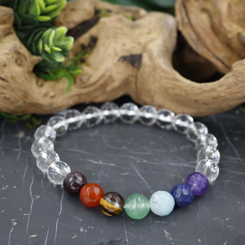 Faceted Unisex Gemstone Power Bracelets || 7 Chakra w/ Quartz-Nature's Treasures
