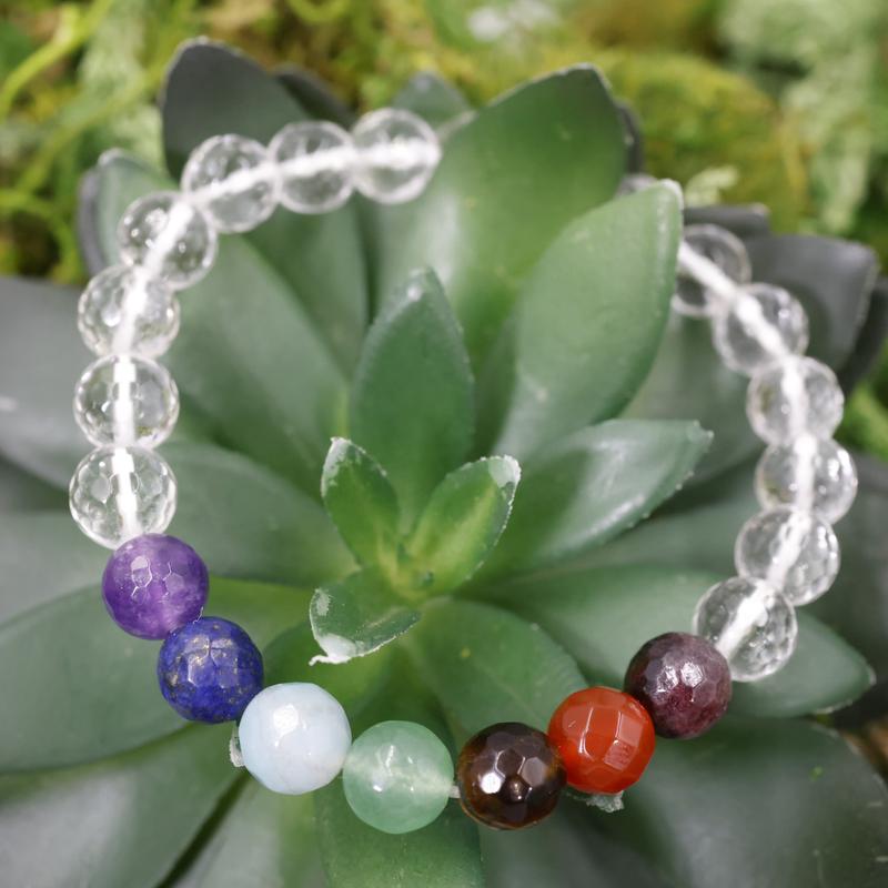 Faceted Unisex Gemstone Power Bracelets || 7 Chakra w/ Quartz-Nature's Treasures