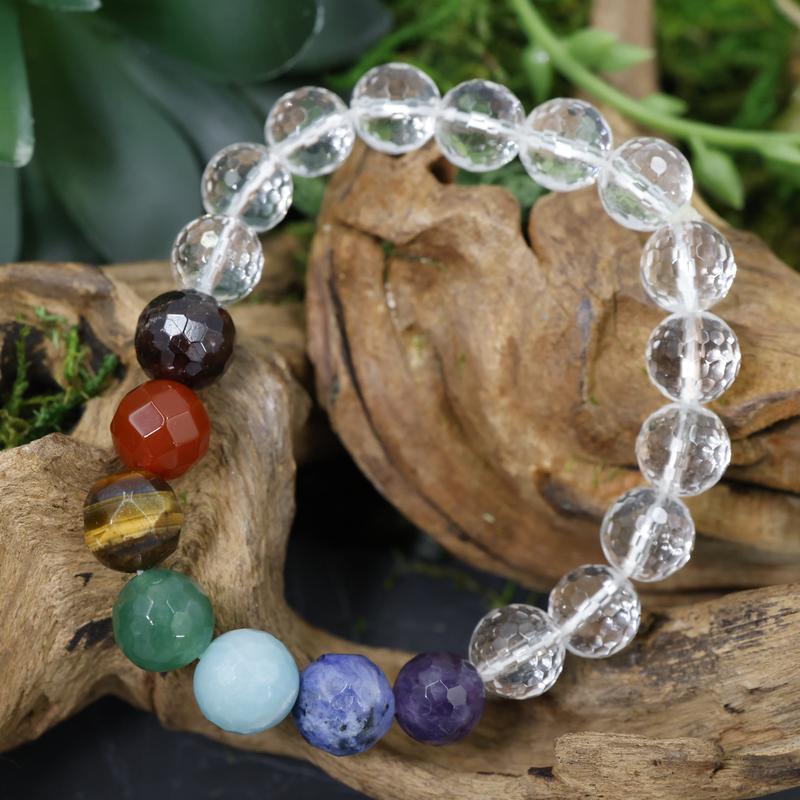 Faceted Unisex Gemstone Power Bracelets || 7 Chakra w/ Quartz-Nature's Treasures