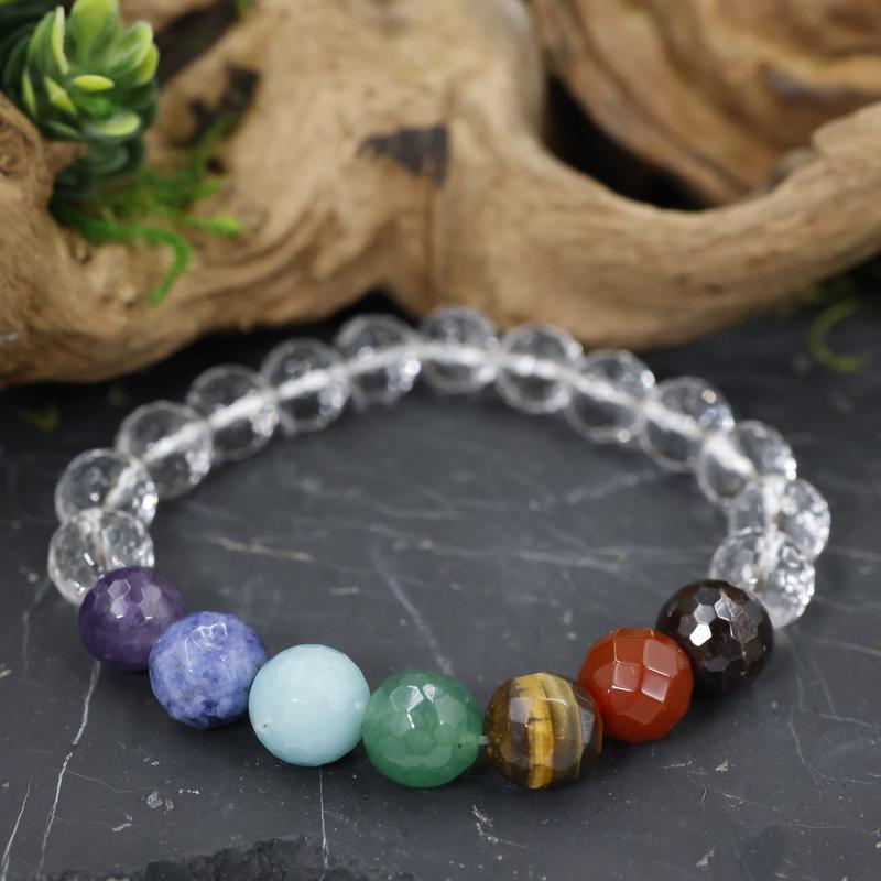 Faceted Unisex Gemstone Power Bracelets || 7 Chakra w/ Quartz-Nature's Treasures