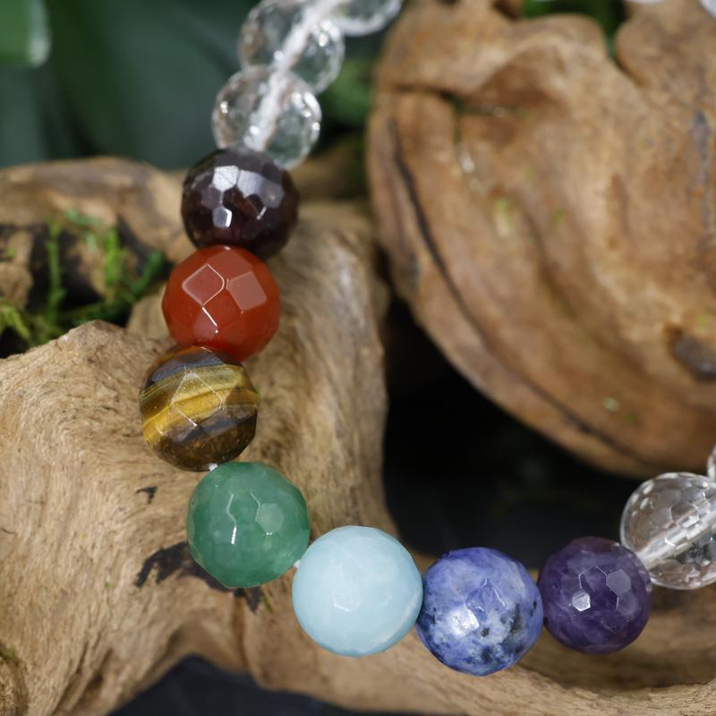 Faceted Unisex Gemstone Power Bracelets || 7 Chakra w/ Quartz-Nature's Treasures
