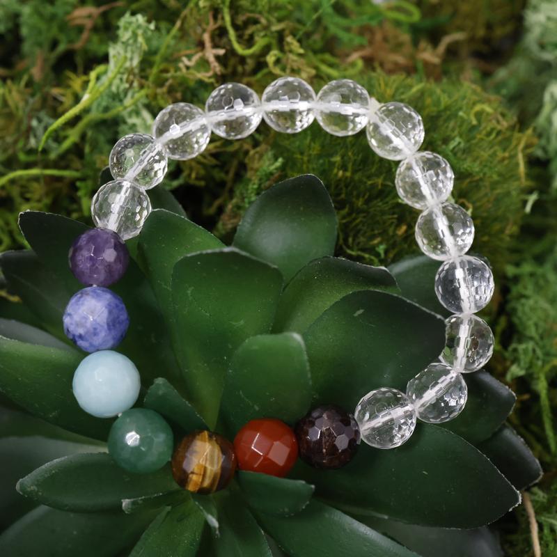 Faceted Unisex Gemstone Power Bracelets || 7 Chakra w/ Quartz-Nature's Treasures