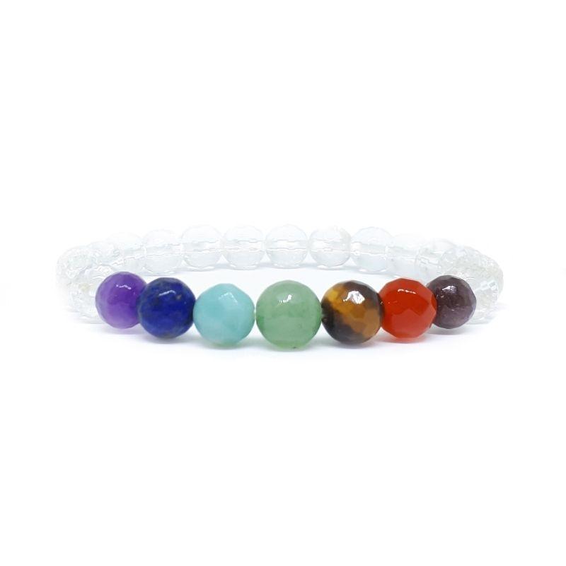 Faceted Unisex Gemstone Power Bracelets || 7 Chakra w/ Quartz-Nature's Treasures