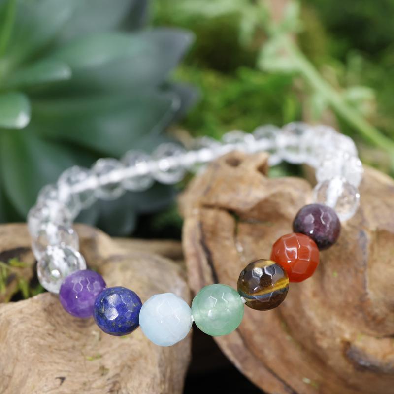 Faceted Unisex Gemstone Power Bracelets || 7 Chakra w/ Quartz-Nature's Treasures