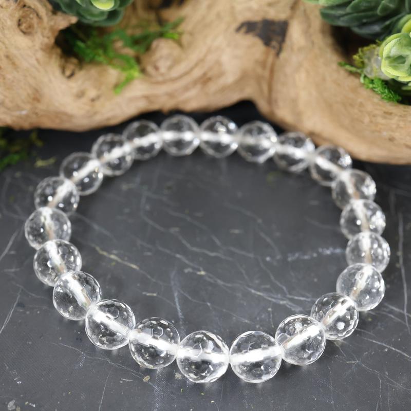 Faceted Unisex Gemstone Power Bracelets ||  Clear Quartz