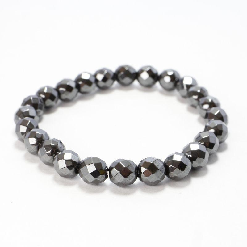 Faceted Unisex Gemstone Power Bracelets || Hematite