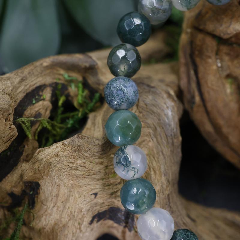 Faceted Unisex Gemstone Power Bracelets || Moss Agate-Nature's Treasures