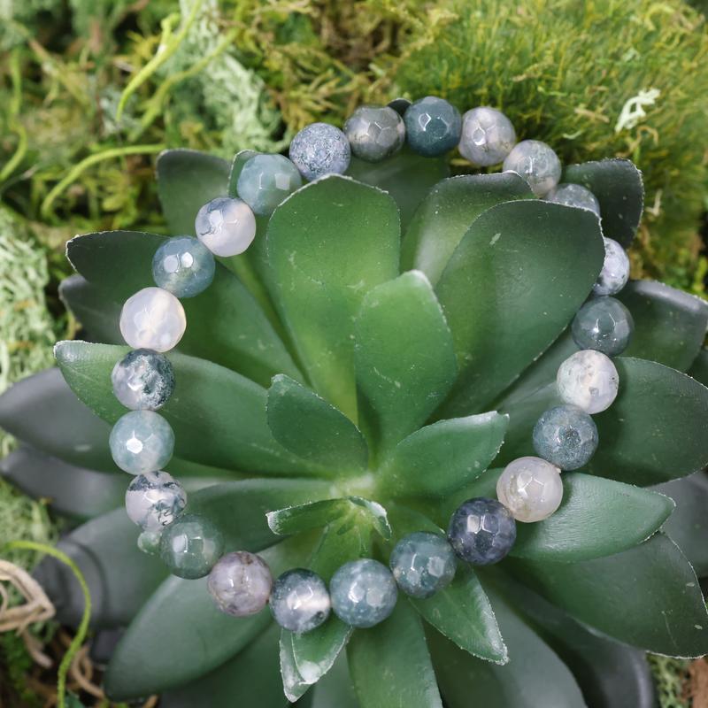 Faceted Unisex Gemstone Power Bracelets || Moss Agate-Nature's Treasures