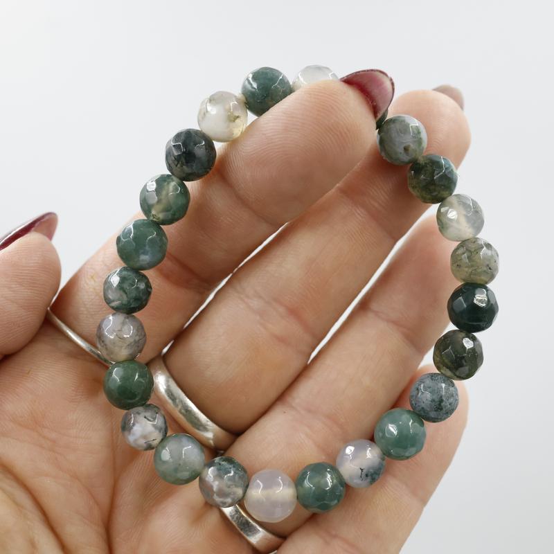 Faceted Unisex Gemstone Power Bracelets || Moss Agate-Nature's Treasures