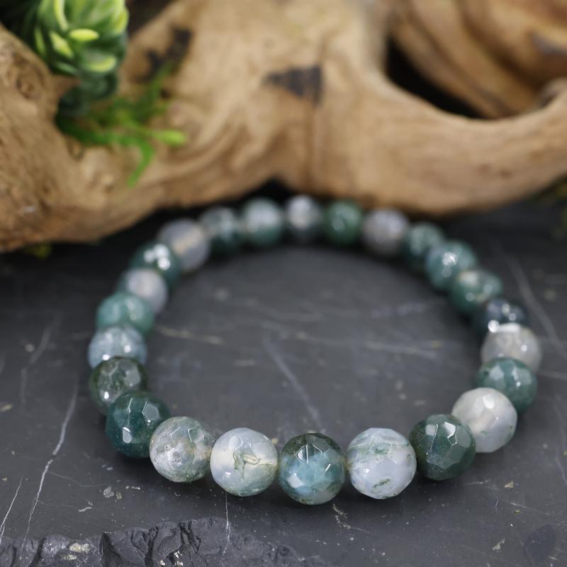 Faceted Unisex Gemstone Power Bracelets || Moss Agate-Nature's Treasures