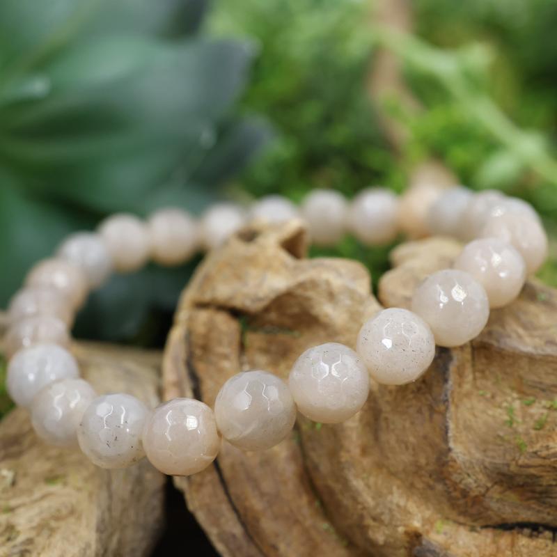 Faceted Unisex Gemstone Power Bracelets || Peach Moonstone-Nature's Treasures