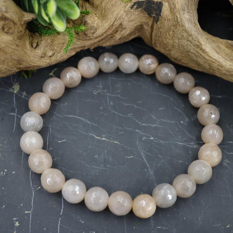 Faceted Unisex Gemstone Power Bracelets || Peach Moonstone-Nature's Treasures