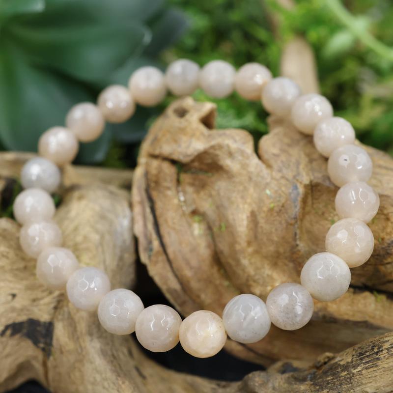 Faceted Unisex Gemstone Power Bracelets || Peach Moonstone-Nature's Treasures