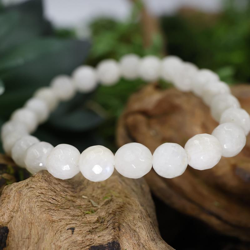 Faceted Unisex Gemstone Power Bracelets || Rainbow Moonstone-Nature's Treasures