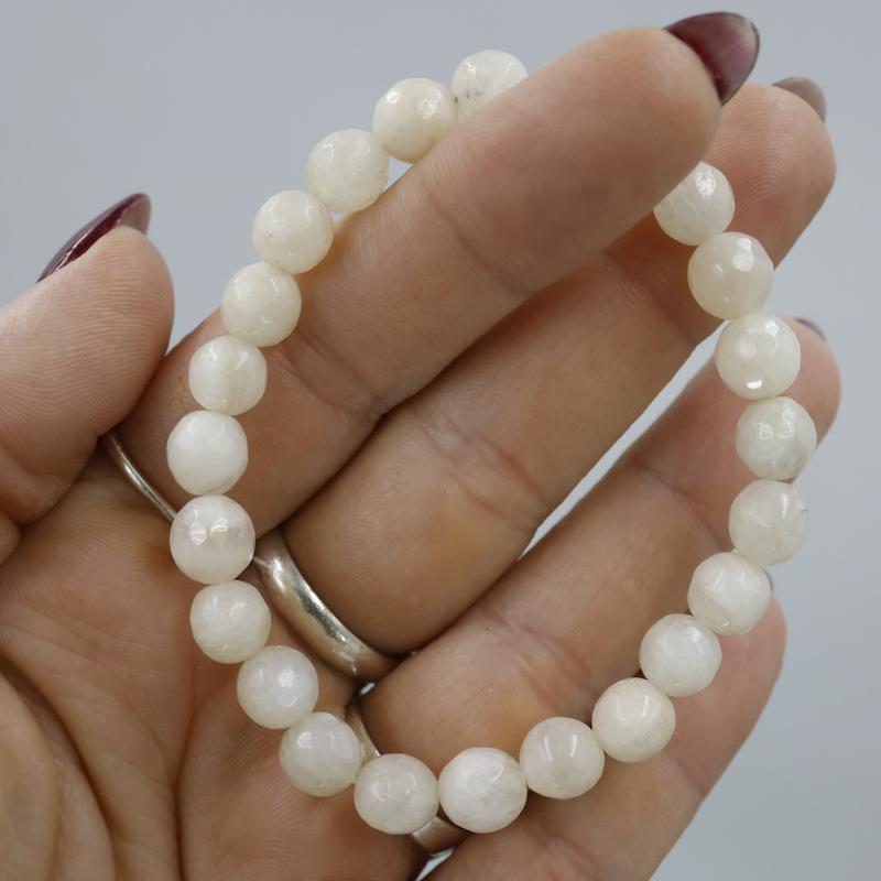 Faceted Unisex Gemstone Power Bracelets || Rainbow Moonstone-Nature's Treasures