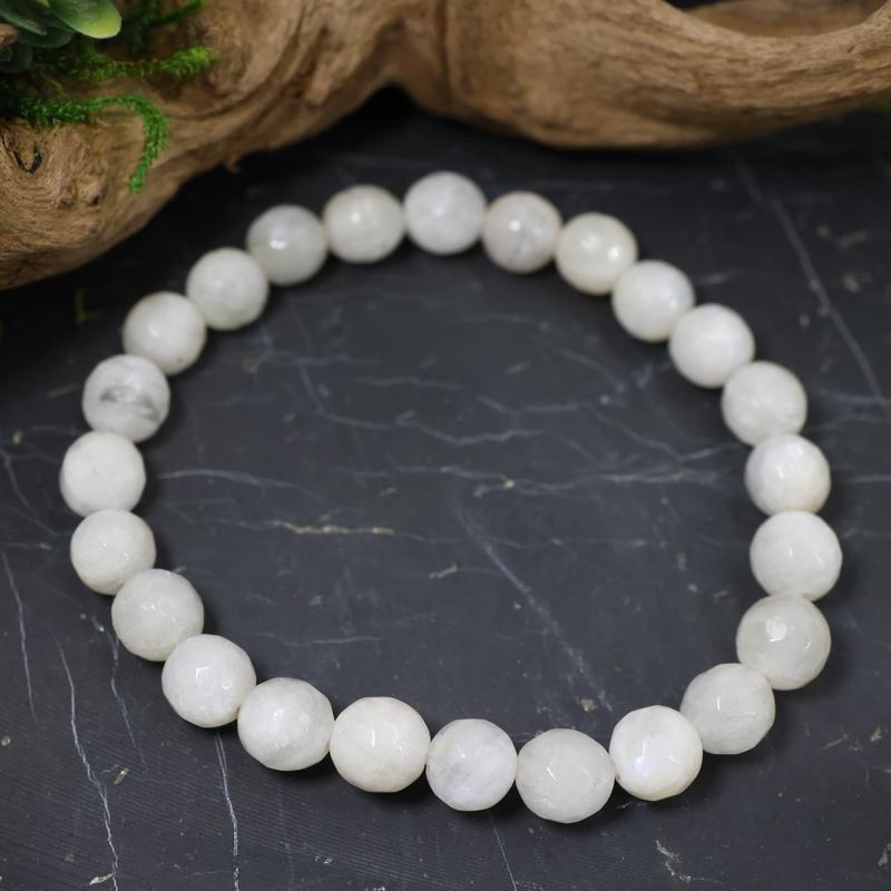 Faceted Unisex Gemstone Power Bracelets || Rainbow Moonstone-Nature's Treasures