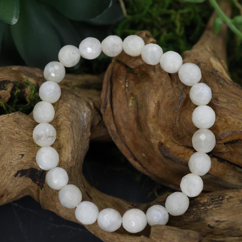Faceted Unisex Gemstone Power Bracelets || Rainbow Moonstone-Nature's Treasures