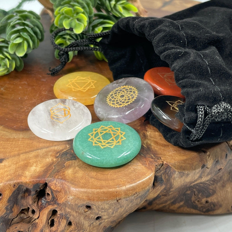 Flat Stone Chakra Sets With Chakra Symbols-Nature's Treasures