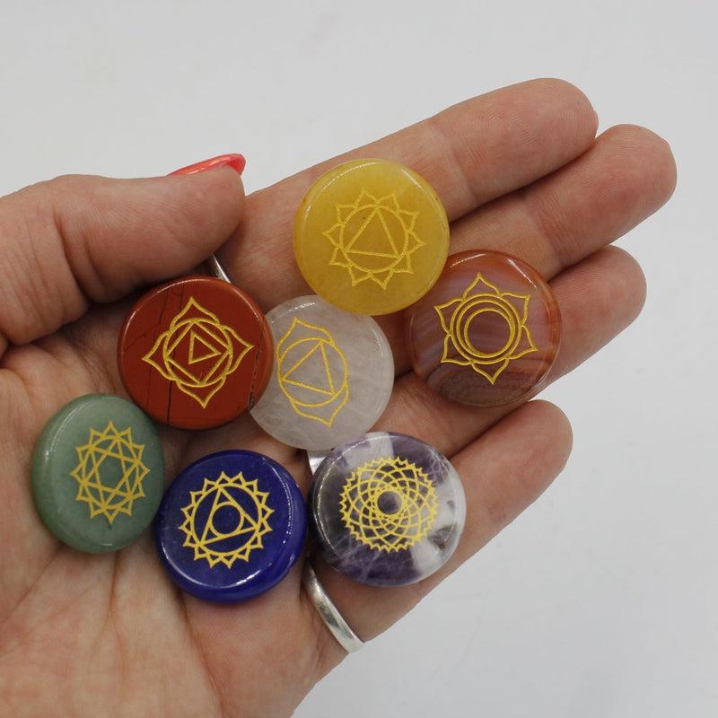 Flat Stone Chakra Sets With Chakra Symbols-Nature's Treasures