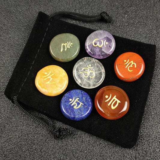 Flat Stone Sanskrit Symbol Chakra Set With Velvet Bag-Nature's Treasures