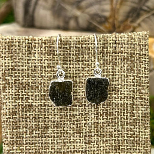 Freeform Moldavite French Hook Earrings || .925 Sterling Silver-Nature's Treasures