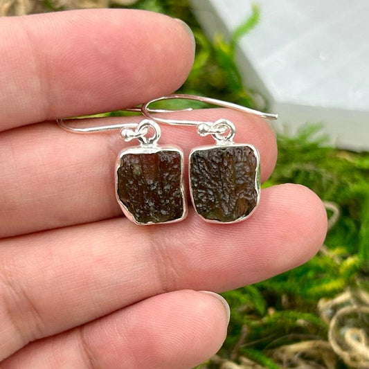 Freeform Moldavite French Hook Earrings || .925 Sterling Silver-Nature's Treasures