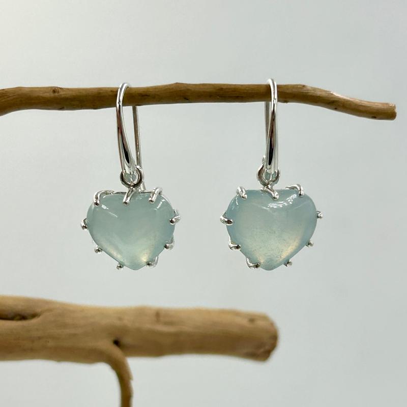French Hook Aquamarine Puff Heart Earrings || .925 Sterling Silver-Nature's Treasures