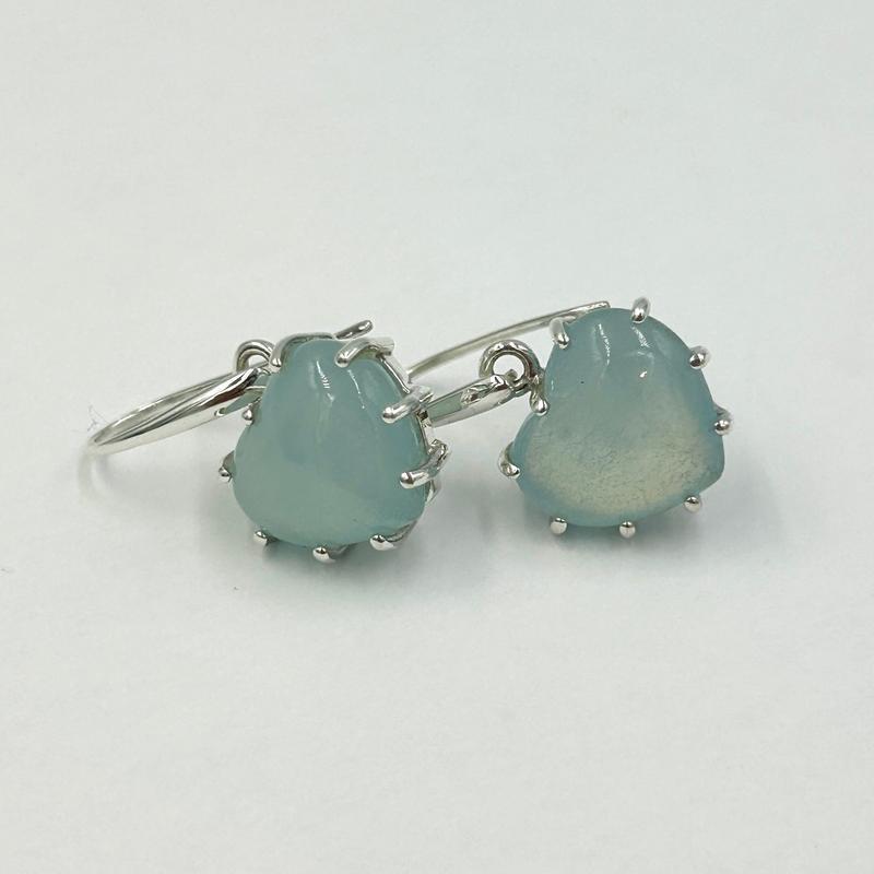 French Hook Aquamarine Puff Heart Earrings || .925 Sterling Silver-Nature's Treasures