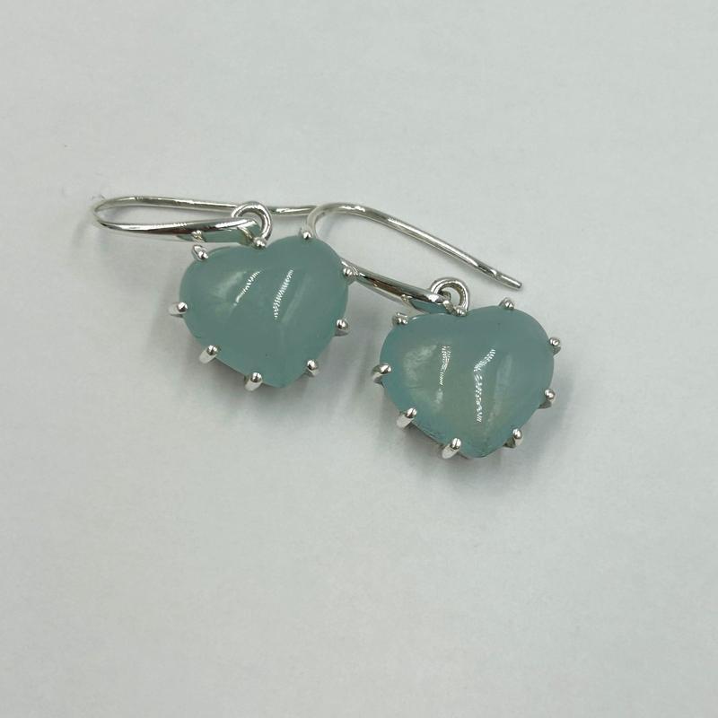 French Hook Aquamarine Puff Heart Earrings || .925 Sterling Silver-Nature's Treasures