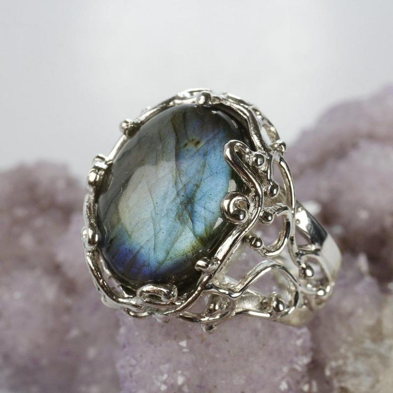 Garden Vine Labradorite Ring || .925 Sterling Silver-Nature's Treasures