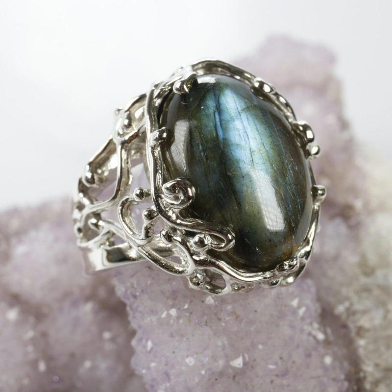 Garden Vine Labradorite Ring || .925 Sterling Silver-Nature's Treasures