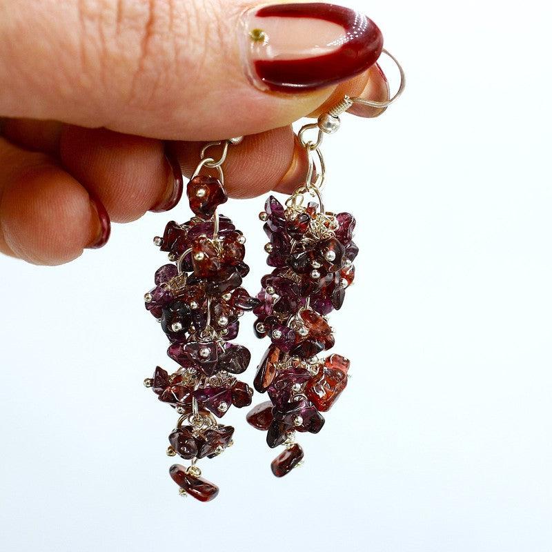 Garnet Chandelier Chip Earrings || Silver Plated French Hook-Nature's Treasures