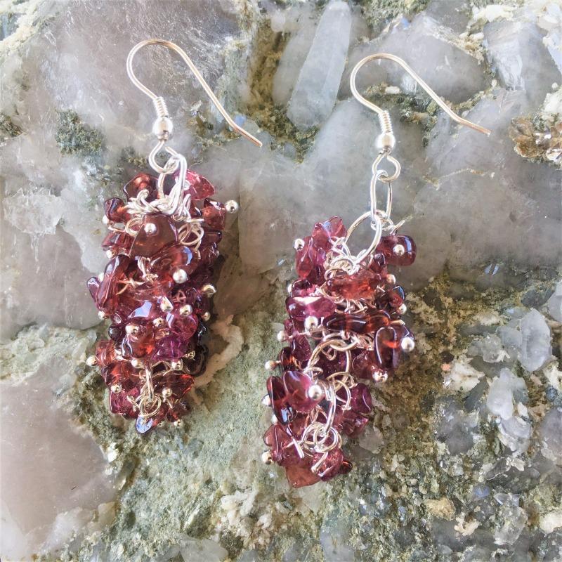 Garnet Chandelier Chip Earrings || Silver Plated French Hook-Nature's Treasures