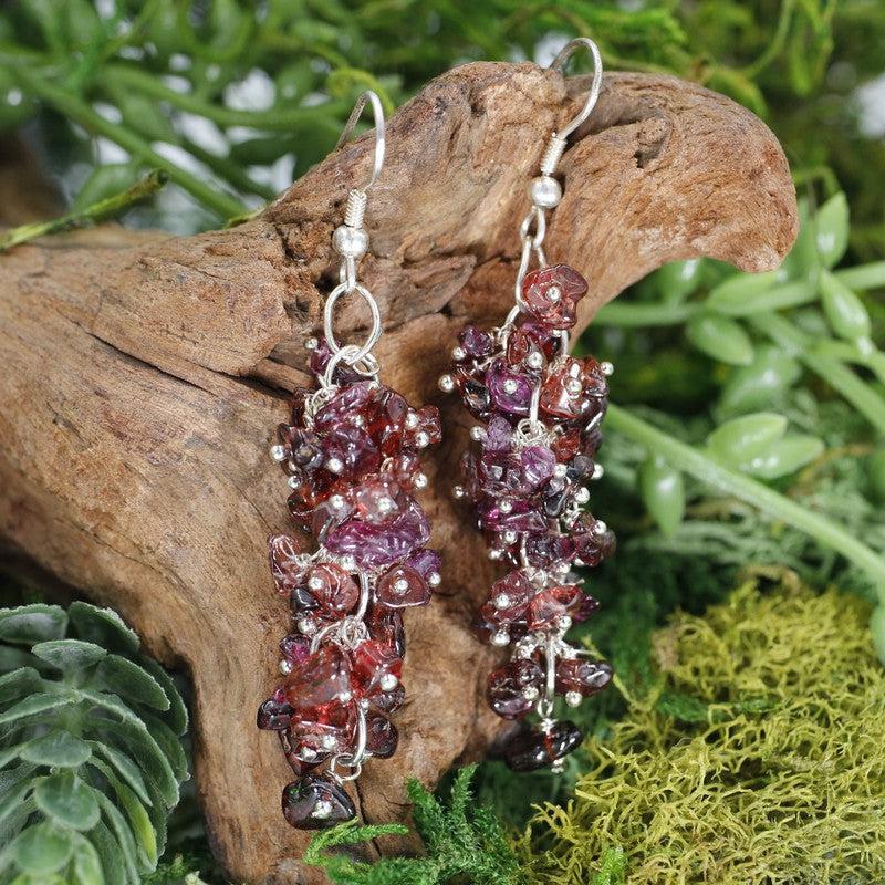 Garnet Chandelier Chip Earrings || Silver Plated French Hook-Nature's Treasures