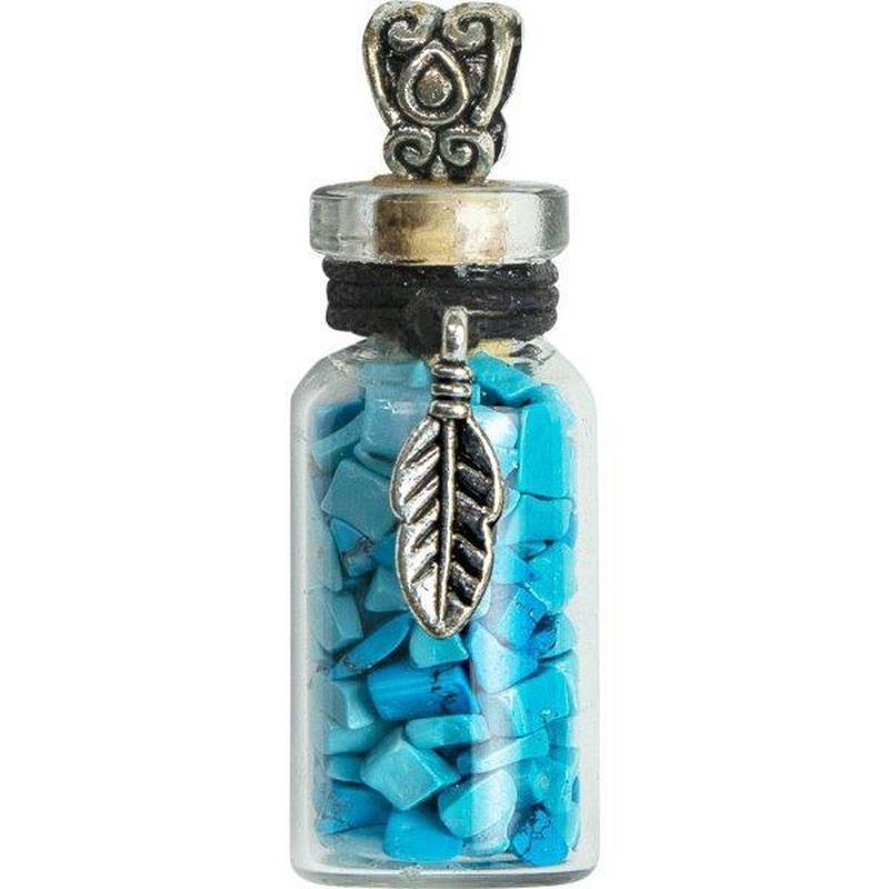 Gemstone Chip Bottle Charm Necklace || Leather Cord 22"-Nature's Treasures