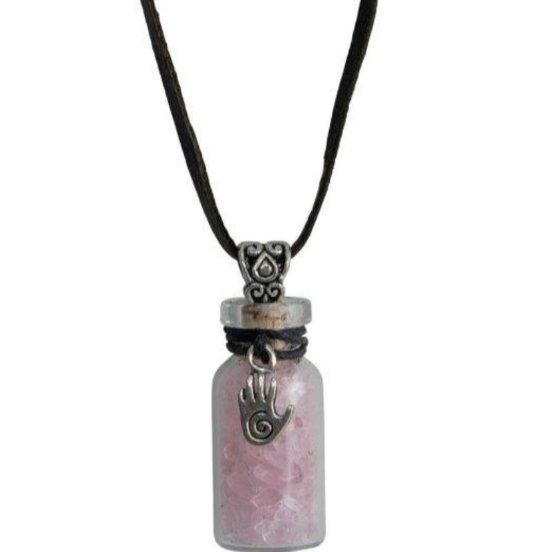 Gemstone Chip Bottle Charm Necklace || Leather Cord 22"-Nature's Treasures