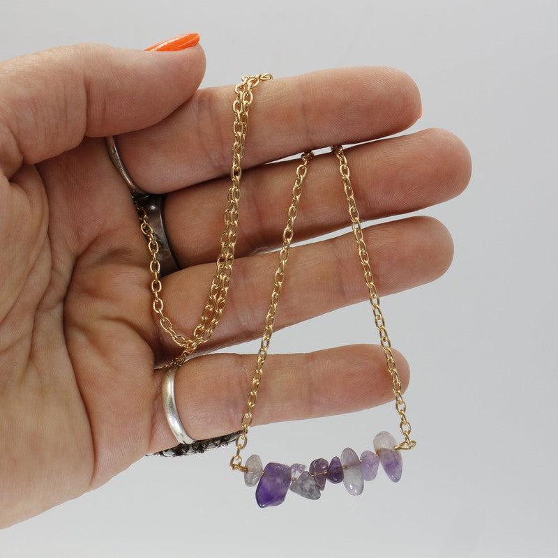 Gemstone Chip Chain Necklace || Gold Plated 18"-Nature's Treasures