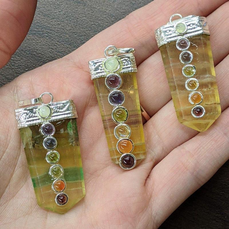 Gemstone Obelisk Fluorite Chakra Pendants-Nature's Treasures