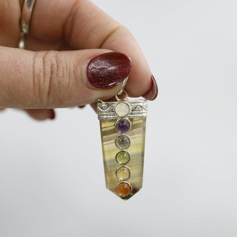 Gemstone Obelisk Fluorite Chakra Pendants-Nature's Treasures