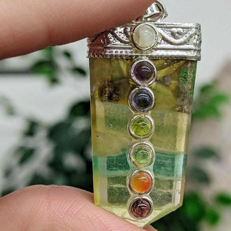 Gemstone Obelisk Fluorite Chakra Pendants-Nature's Treasures