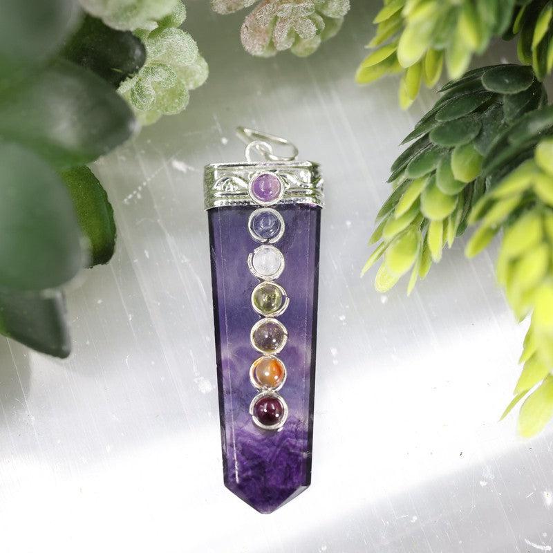 Gemstone Obelisk Fluorite Chakra Pendants-Nature's Treasures