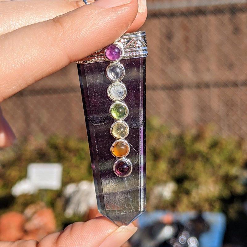 Gemstone Obelisk Fluorite Chakra Pendants-Nature's Treasures