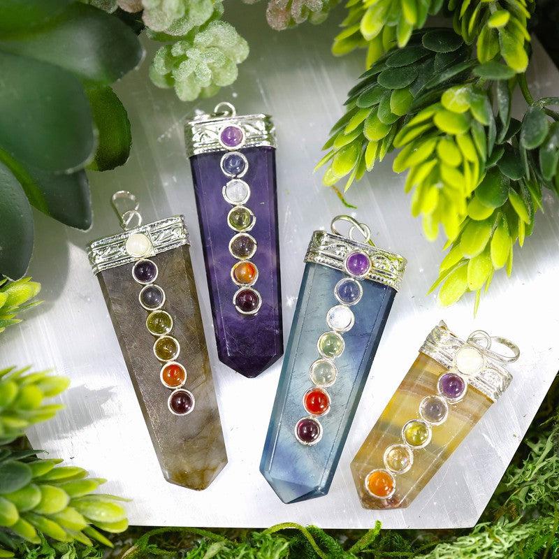 Gemstone Obelisk Fluorite Chakra Pendants-Nature's Treasures