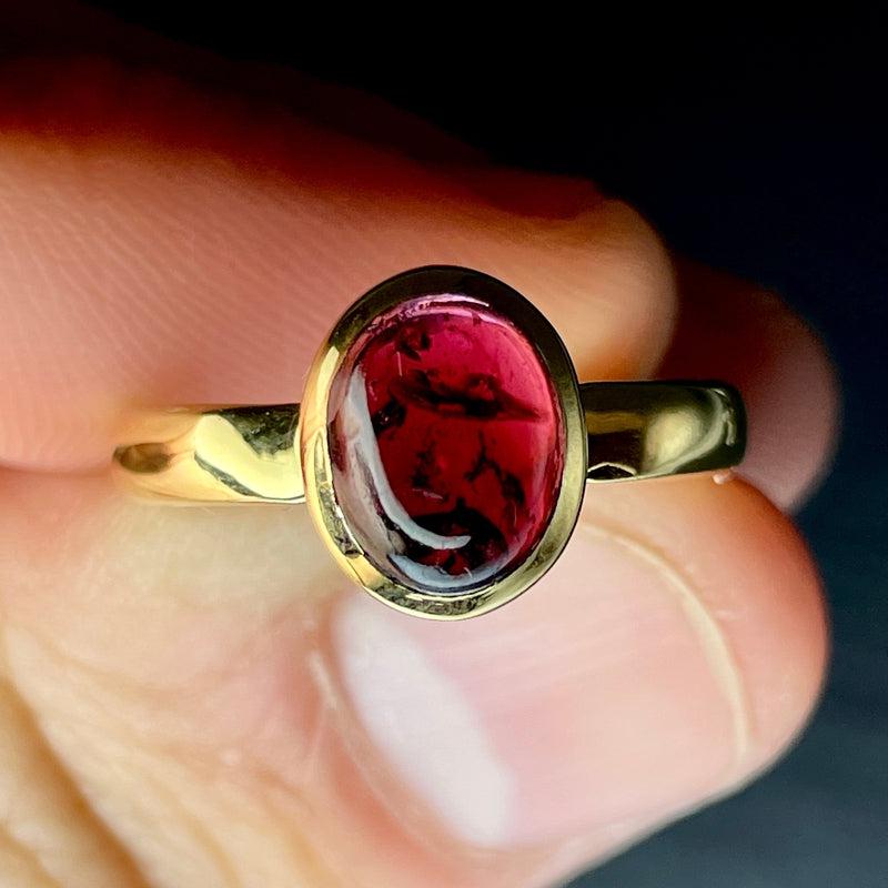 Gemy Red Garnet Ring ||14K Vermeil Yellow Gold || Sri Lanka-Nature's Treasures